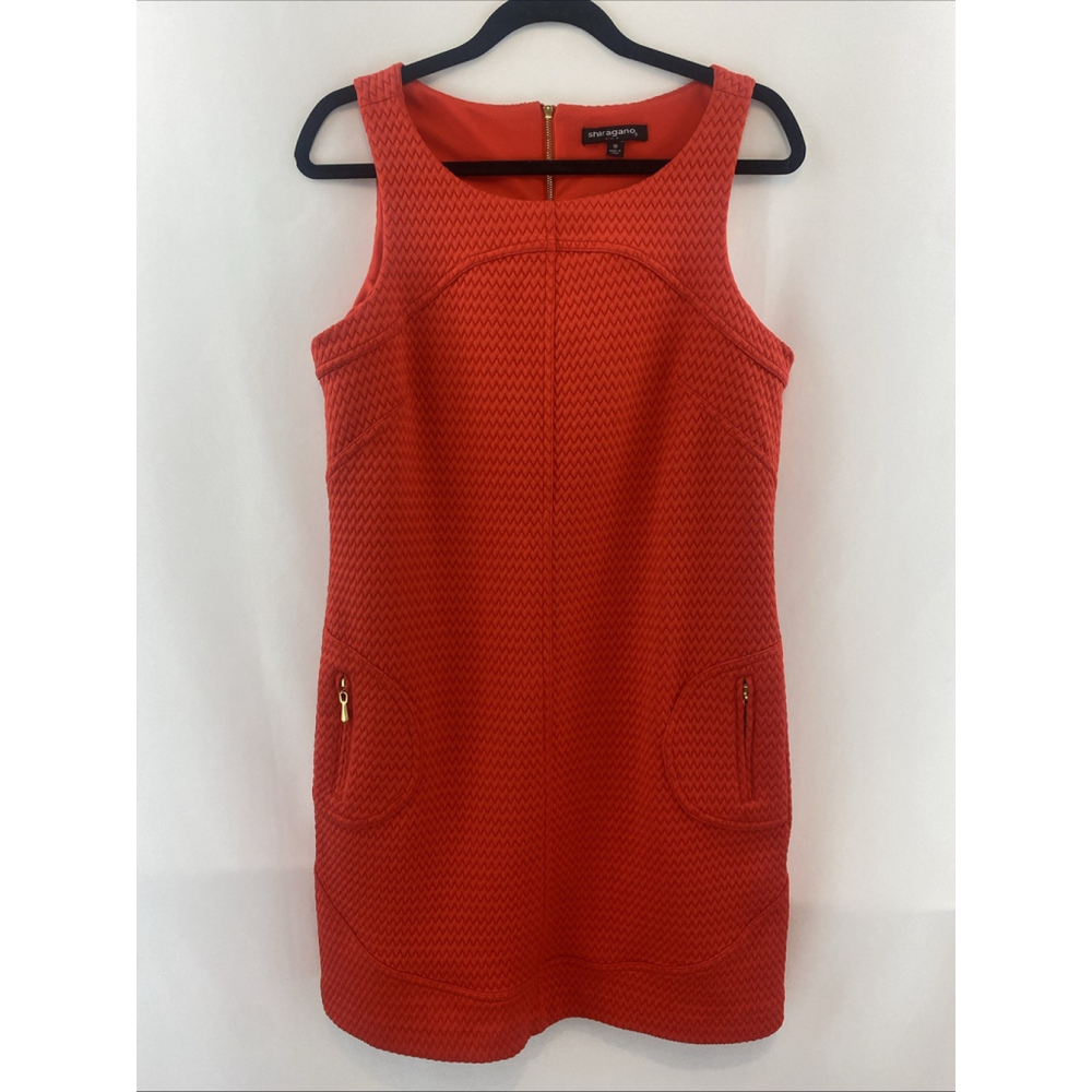 Sharagano Red Chevron Gold Tone Hardware Tank Dress SZ 10 EUC w/ Pockets